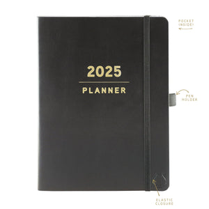 Small Black 2024-2025 18 Months Soft Vegan Leather Planner