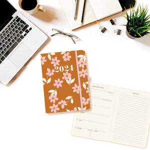 18 Month Pink Floral Soft Vegan Leather Small Planner