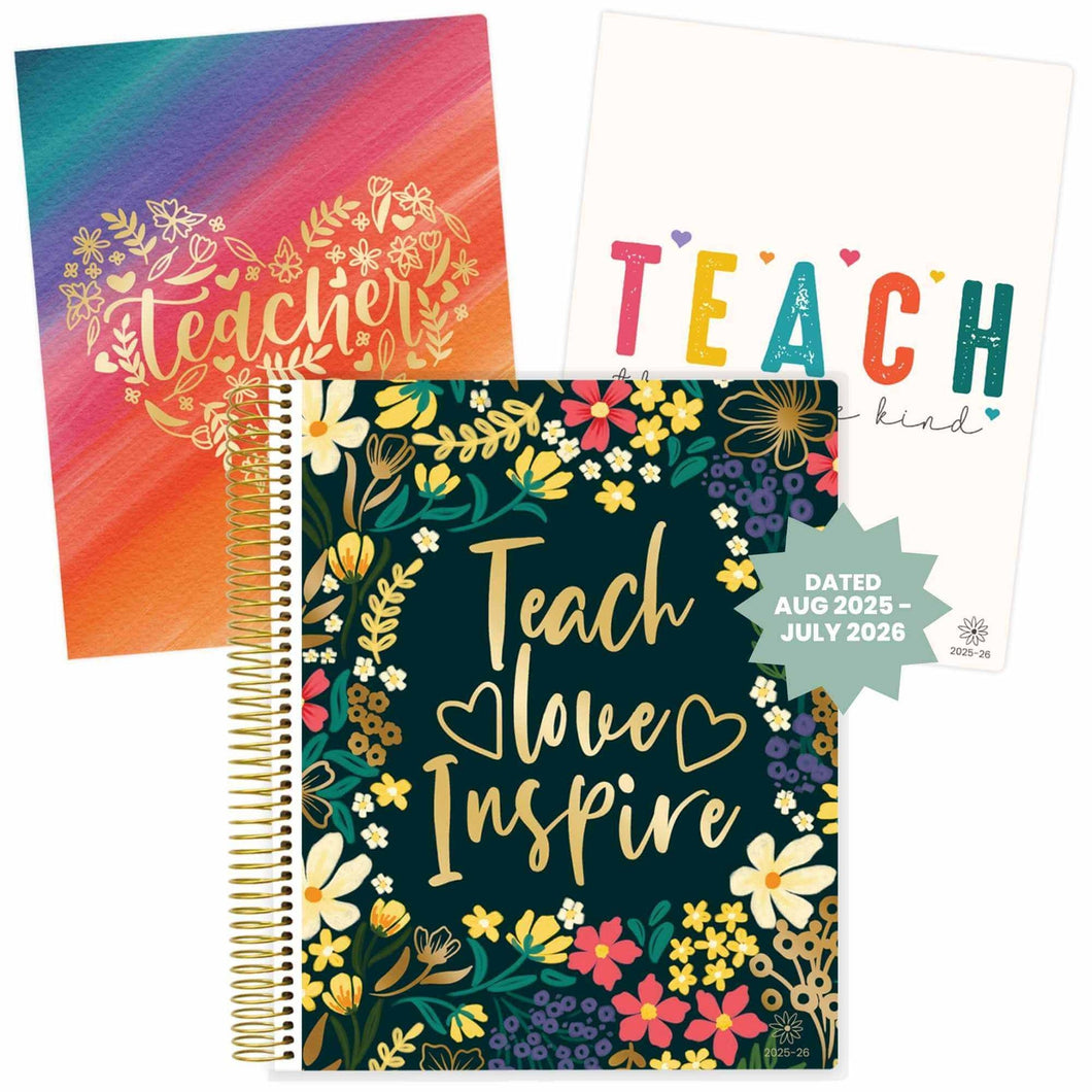 2025-2026 Teacher Planner, With 3 Interchangeable Covers: Bold & Bright