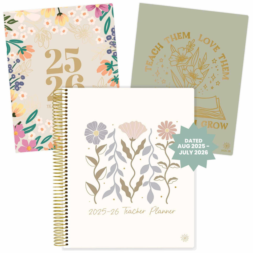 2025-2026 Teacher Planner, With 3 Interchangeable Covers: Cool Tones