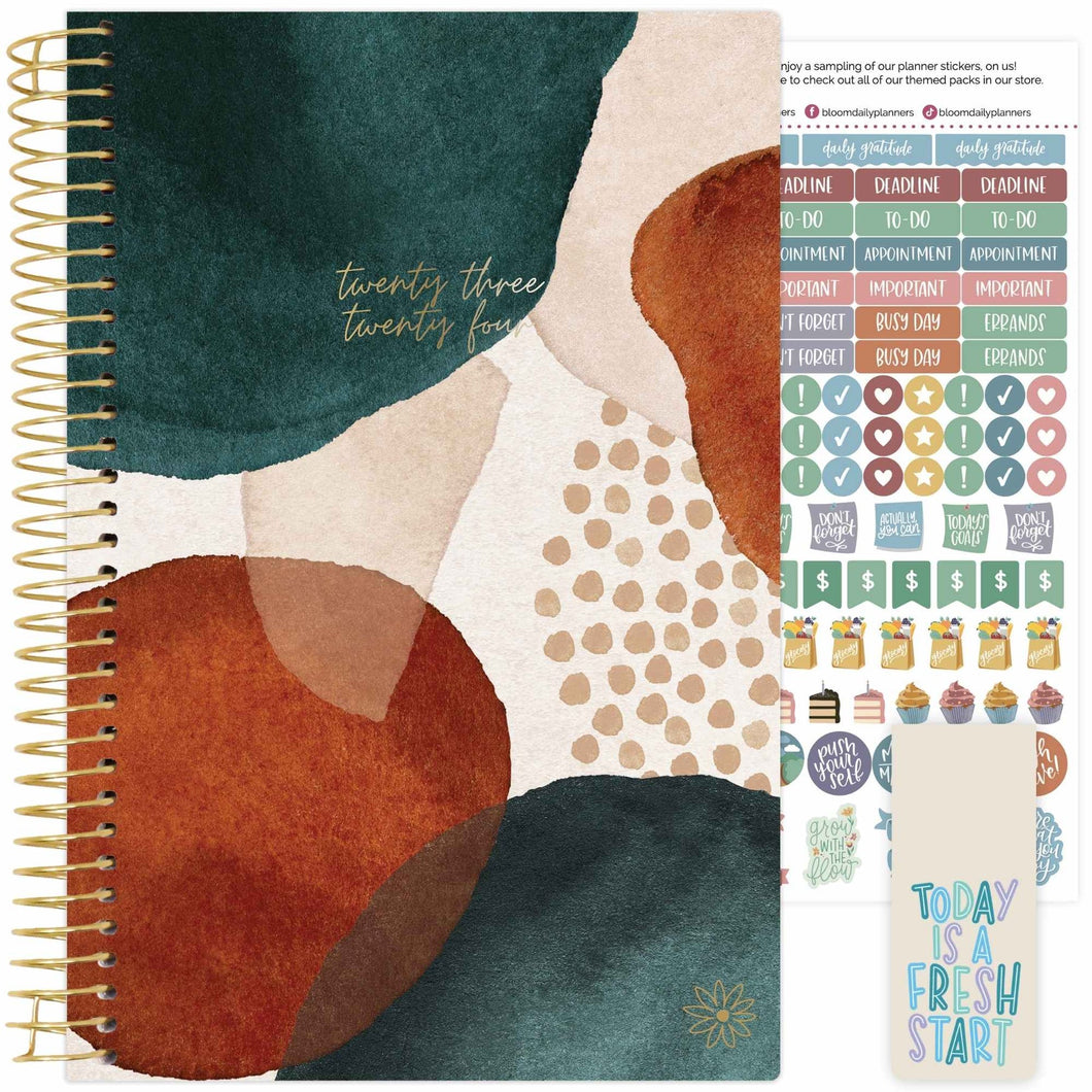 2023-2024 Green Earthy Abstract Soft Cover Planner