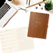 Load image into Gallery viewer, Large Brown 2024-2025 18 Months Soft Vegan Leather Planner
