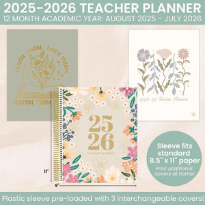 2025-2026 Teacher Planner, With 3 Interchangeable Covers: Cool Tones