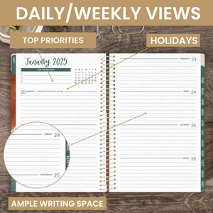 2025 Green Earthy Abstract, Soft Cover Planner