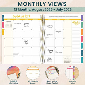 2025-2026 Teacher Planner, With 3 Interchangeable Covers: Bold & Bright