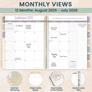 2025-2026 Teacher Planner, With 3 Interchangeable Covers: Cool Tones