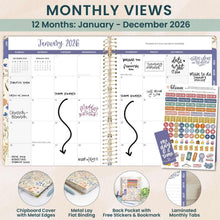Load image into Gallery viewer, Pre-Order 2026 Whimsical Wildflowers Large Hard Cover Planner
