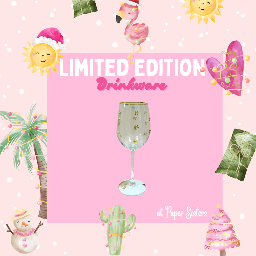 Gold Bows Oval Wine Glass