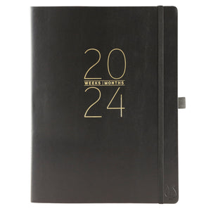 17 Month Black Vegan Leather Large Planner