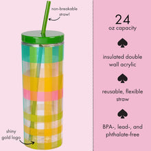 Load image into Gallery viewer, Garden Plaid, Acrylic Tumbler with Straw
