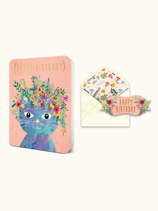 Happy Birthday Cat Deluxe Greeting Card