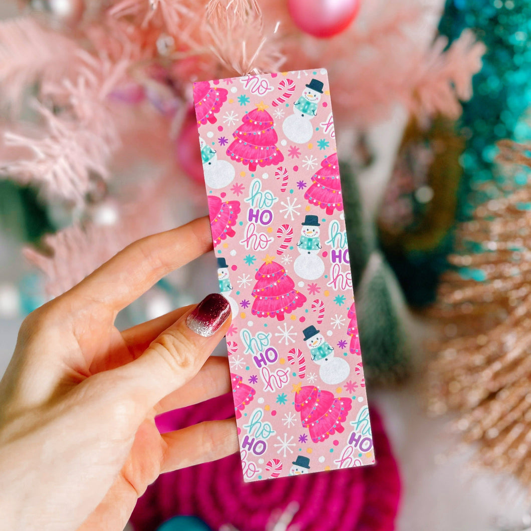 Pink Snowman Pattern Bookmark