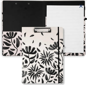 Hand drawn black floral clipboard folio