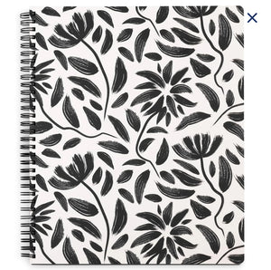 Hand Drawn Black Floral Large Notebook