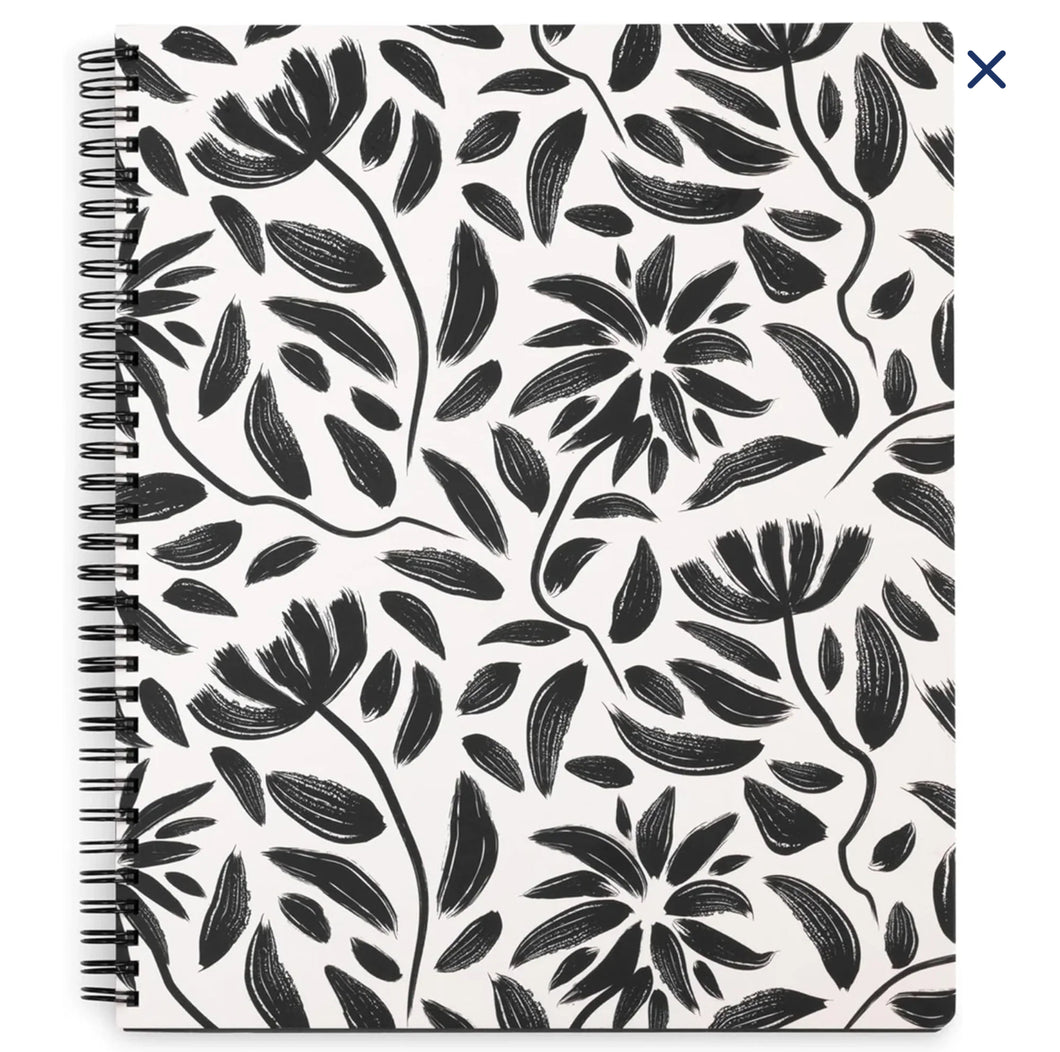 Hand Drawn Black Floral Large Notebook