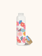 Load image into Gallery viewer, Butterfly Blossoms Glass Water Bottle with Bamboo Lid
