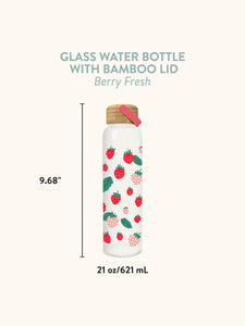Berry Fresh Glass Water Bottle with Bamboo Lid