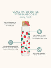 Load image into Gallery viewer, Berry Fresh Glass Water Bottle with Bamboo Lid
