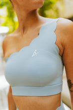 Load image into Gallery viewer, Blue Scallop One Shoulder Sports Bra
