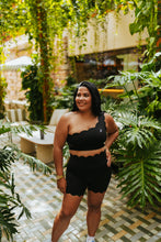 Load image into Gallery viewer, Black Scallop One Shoulder Sports Bra
