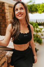 Load image into Gallery viewer, Black Scallop Criss Cross Sports Bra
