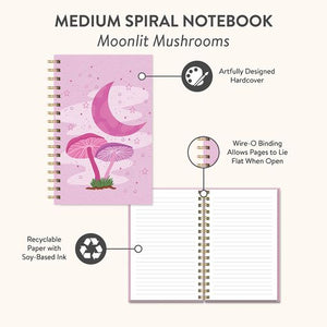 Moonlit Mushrooms Medium Spiral Journal