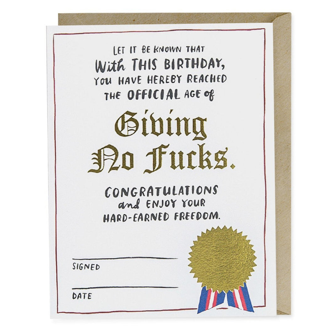 Decree Giving No Fucks Foil Birthday Card