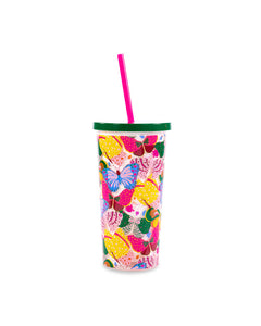 Berry Butterfly White, Tumbler With Straw